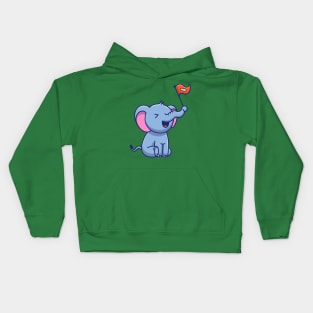 Cute Elephant With Nut Flag Cartoon Kids Hoodie